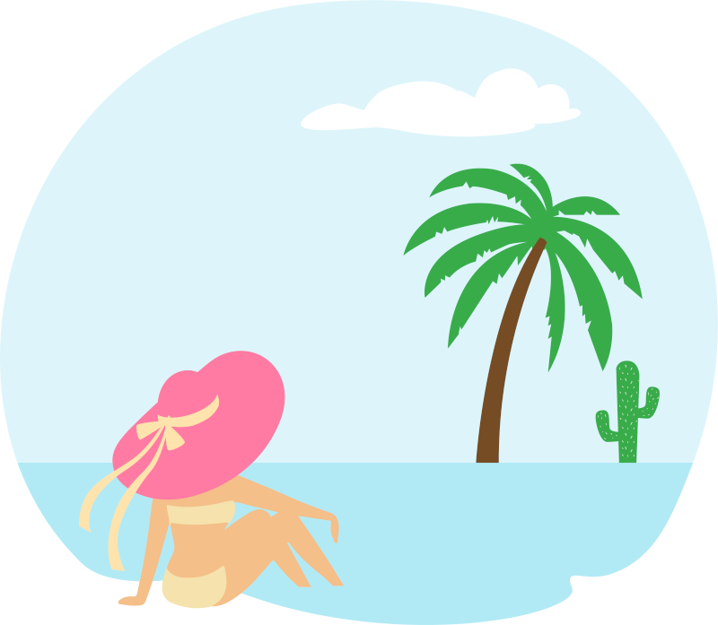 lady sitting by pool illustration