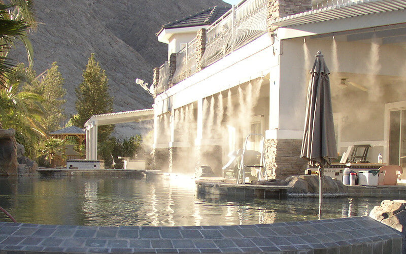 misty patio and pool