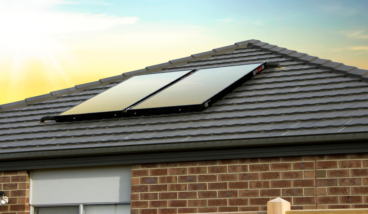 Sunsplash solar water heating panels on roof